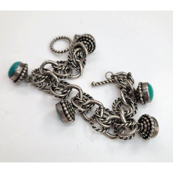 Aaron Toadlena Bracelet 1995 Sterling Silver and Green Turquoise Navajo JS8133 - Picture 6 of 16